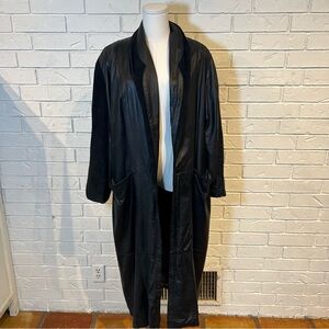 Vintage 80s 90s Black Leather Suede Trenchcoat Womens L